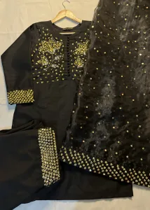 3PC RAW SILK SUIT WITH ORGANZA DUPATTA image not found
