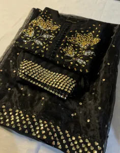 3PC RAW SILK SUIT WITH ORGANZA DUPATTA image not found