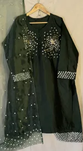 3PC RAW SILK SUIT WITH ORGANZA DUPATTA image not found