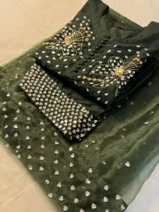 3PC RAW SILK SUIT WITH ORGANZA DUPATTA image not found