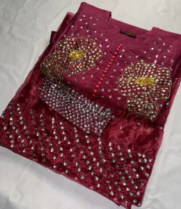 3PC RAW SILK SUIT WITH ORGANZA DUPATTA image not found