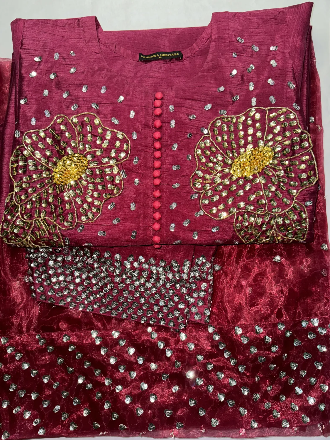 3PC RAW SILK SUIT WITH ORGANZA DUPATTA image not found