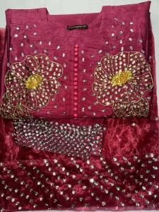 3PC RAW SILK SUIT WITH ORGANZA DUPATTA image not found