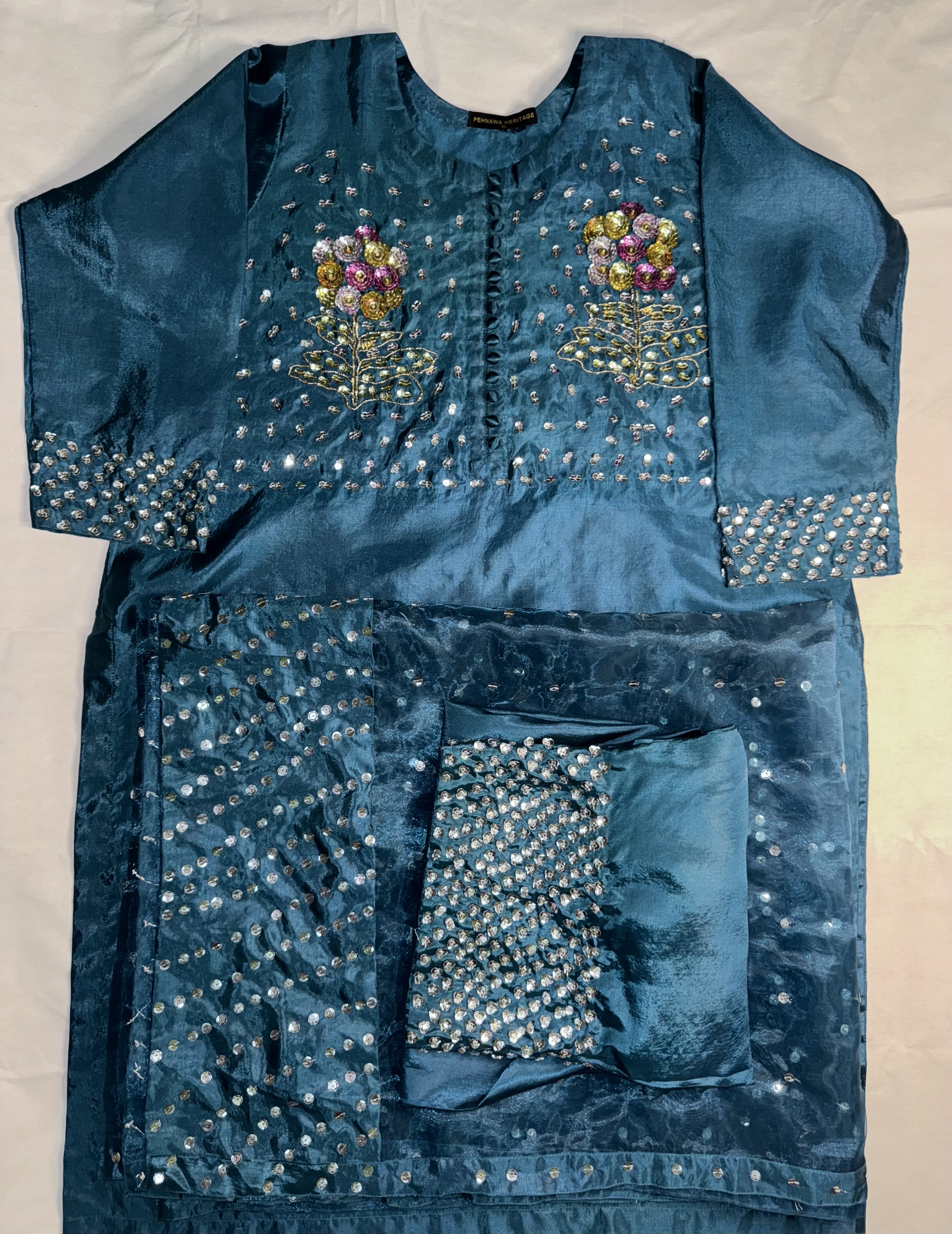 3PC RAW SILK SUIT WITH ORGANZA DUPATTA image not found