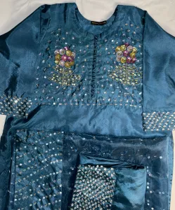 3PC RAW SILK SUIT WITH ORGANZA DUPATTA image not found