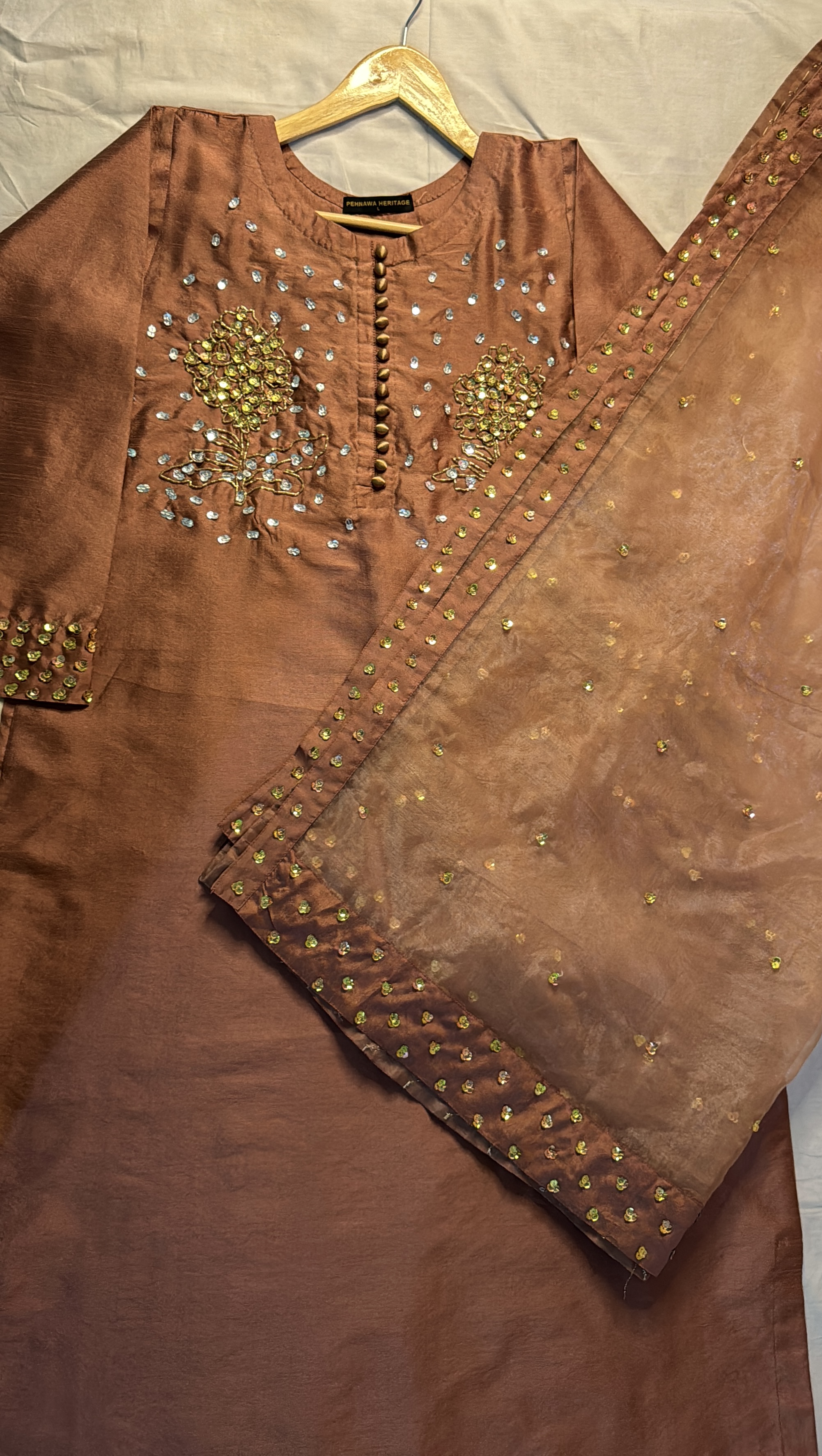 3PC RAW SILK SUIT WITH ORGANZA DUPATTA image not found