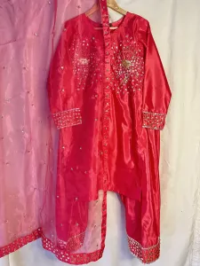 3PC RAW SILK SUIT WITH ORGANZA DUPATTA image not found