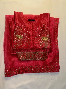 3PC RAW SILK SUIT WITH ORGANZA DUPATTA image not found