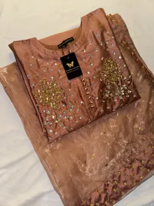 3PC RAW SILK SUIT WITH ORGANZA DUPATTA image not found