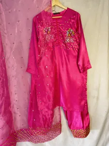 3PC SILK SUIT WITH ORGANZA DUPATTA image not found