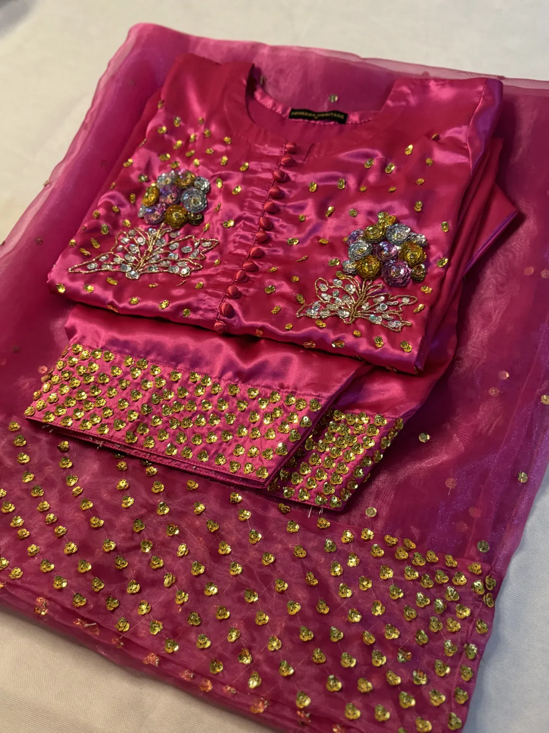 3PC  SILK SUIT WITH ORGANZA DUPATTA image not found