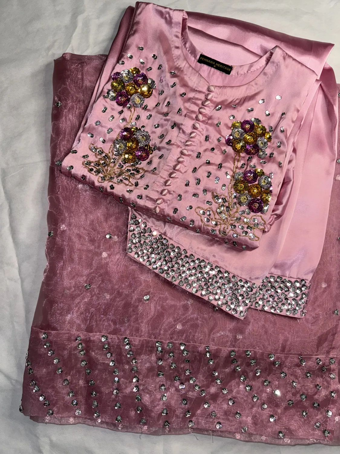 3PC  SILK SUIT WITH ORGANZA DUPATTA image not found