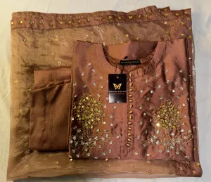 3PC RAW SILK SUIT WITH ORGANZA DUPATTA image not found