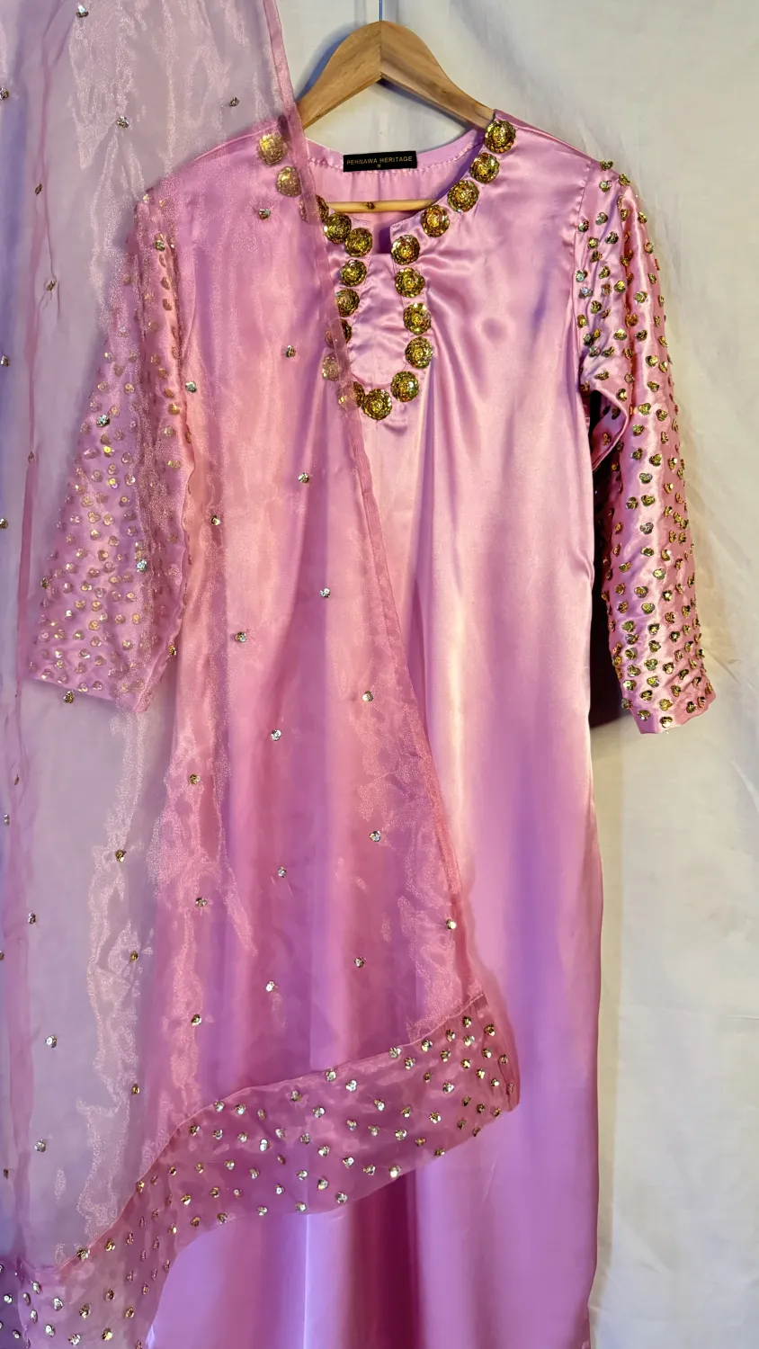 3PC  SILK SUIT WITH ORGANZA DUPATTA image not found