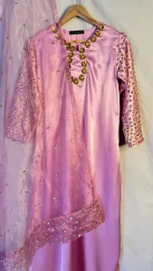 3PC  SILK SUIT WITH ORGANZA DUPATTA image not found
